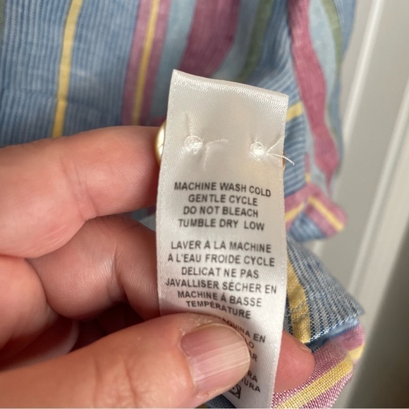 Frame Stripe High/Low Linen Shirt In Purple Multi S - Picture 13 of 16